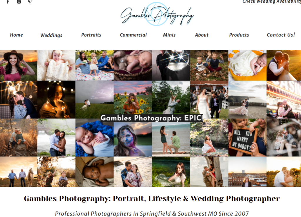 Gambles Photography website, optimized by Taylor Balleau